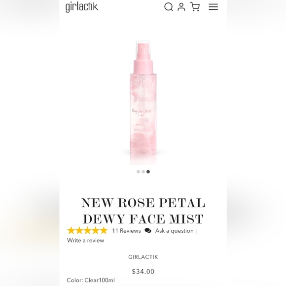 5/75$ GIRLACTIK Rose Petal Dewy Face Mist - Picture 2 of 15